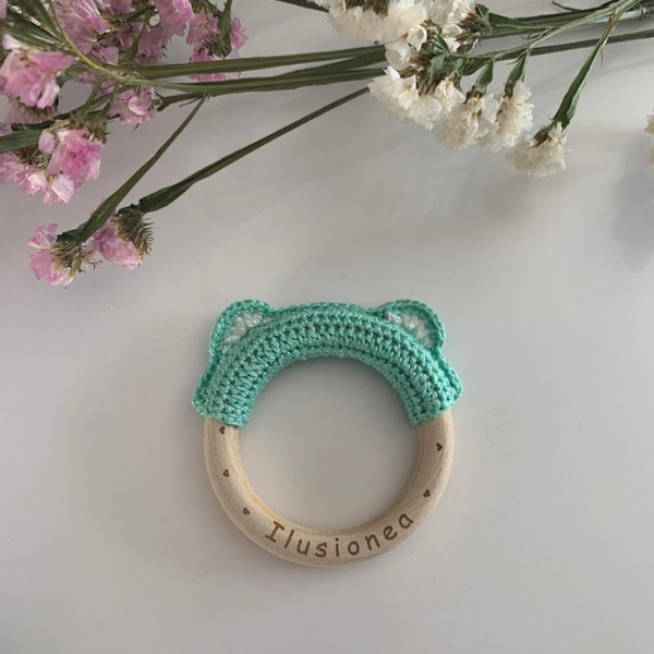 Aro madera crochet osito aro verde claro - Aro madera crochet osito